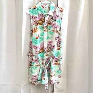 Levis Hawaiian Romper Medium Button Tropical Vacation Aloha Belted‎ Beachy 18842